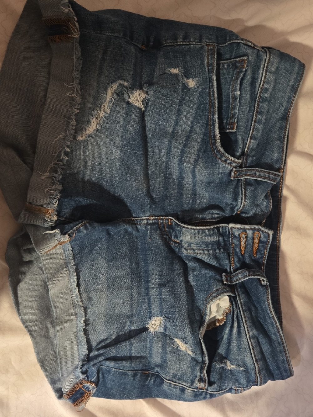SO Distressed Blue Rolled-Hem Denim Shorts